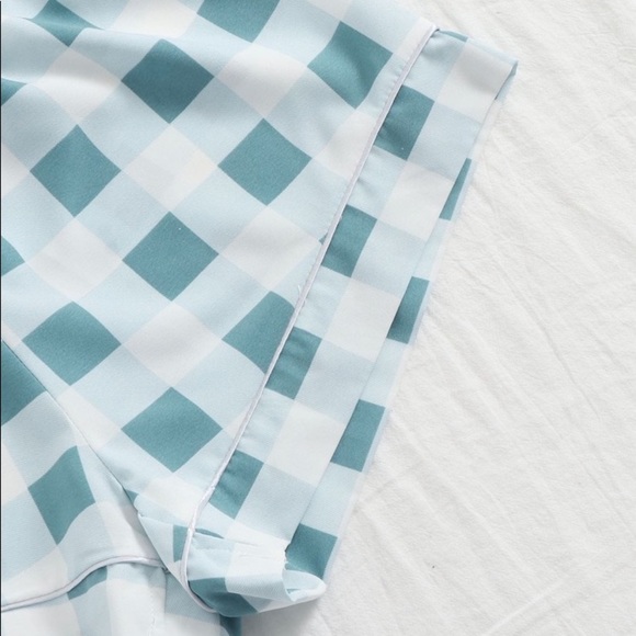 New White & Teal Plaid Shorts Pajama Set - Picture 4 of 5